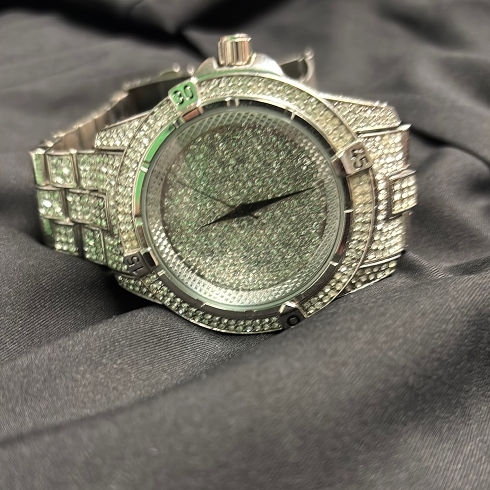 Silver Diamond-Encrusted Watch